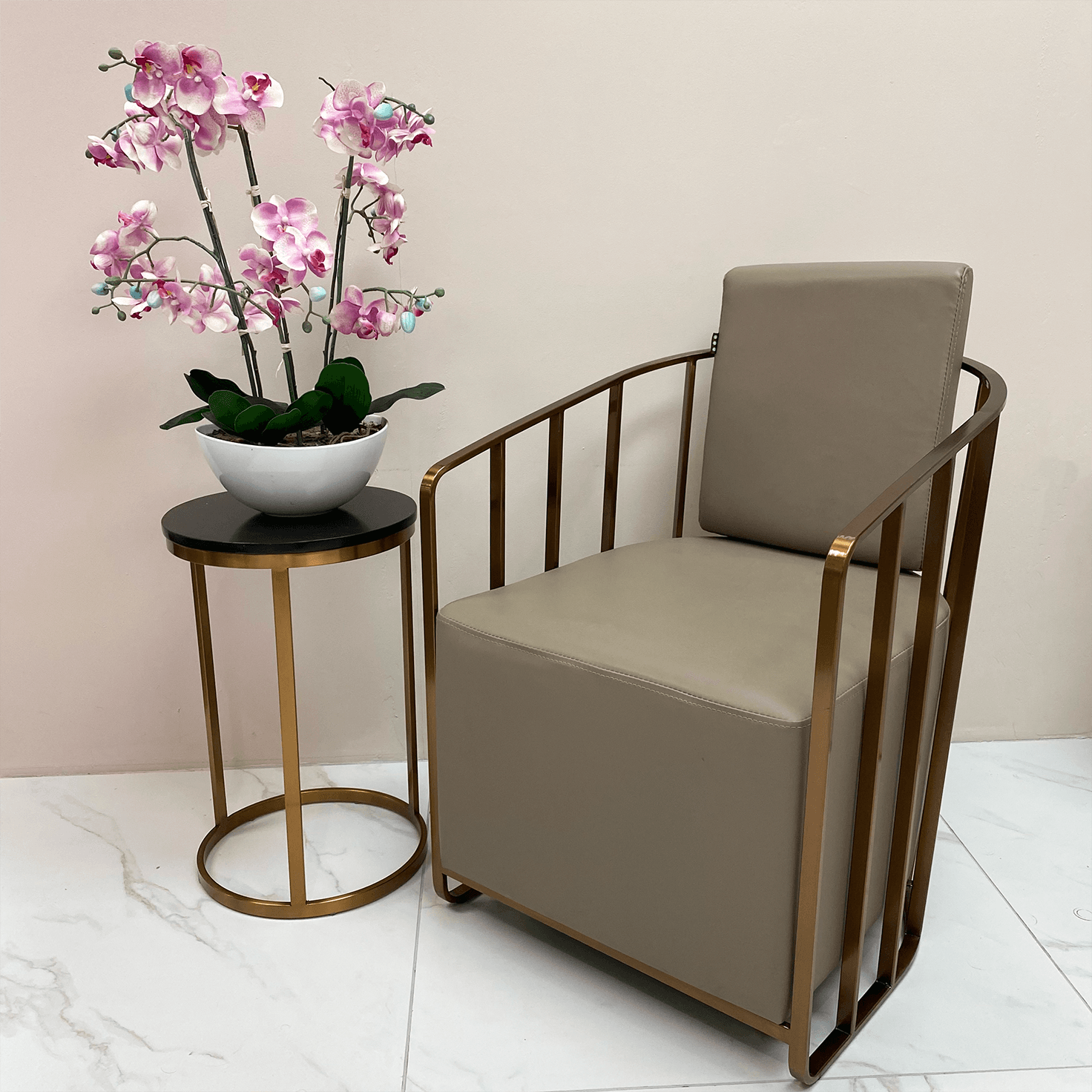 The Willow Salon Waiting Seat - Copper & Mushroom by SEC