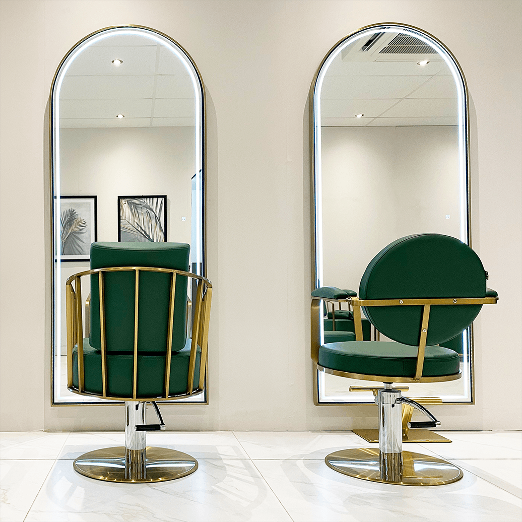 Green & Gold Round Salon Styling Chair by SEC