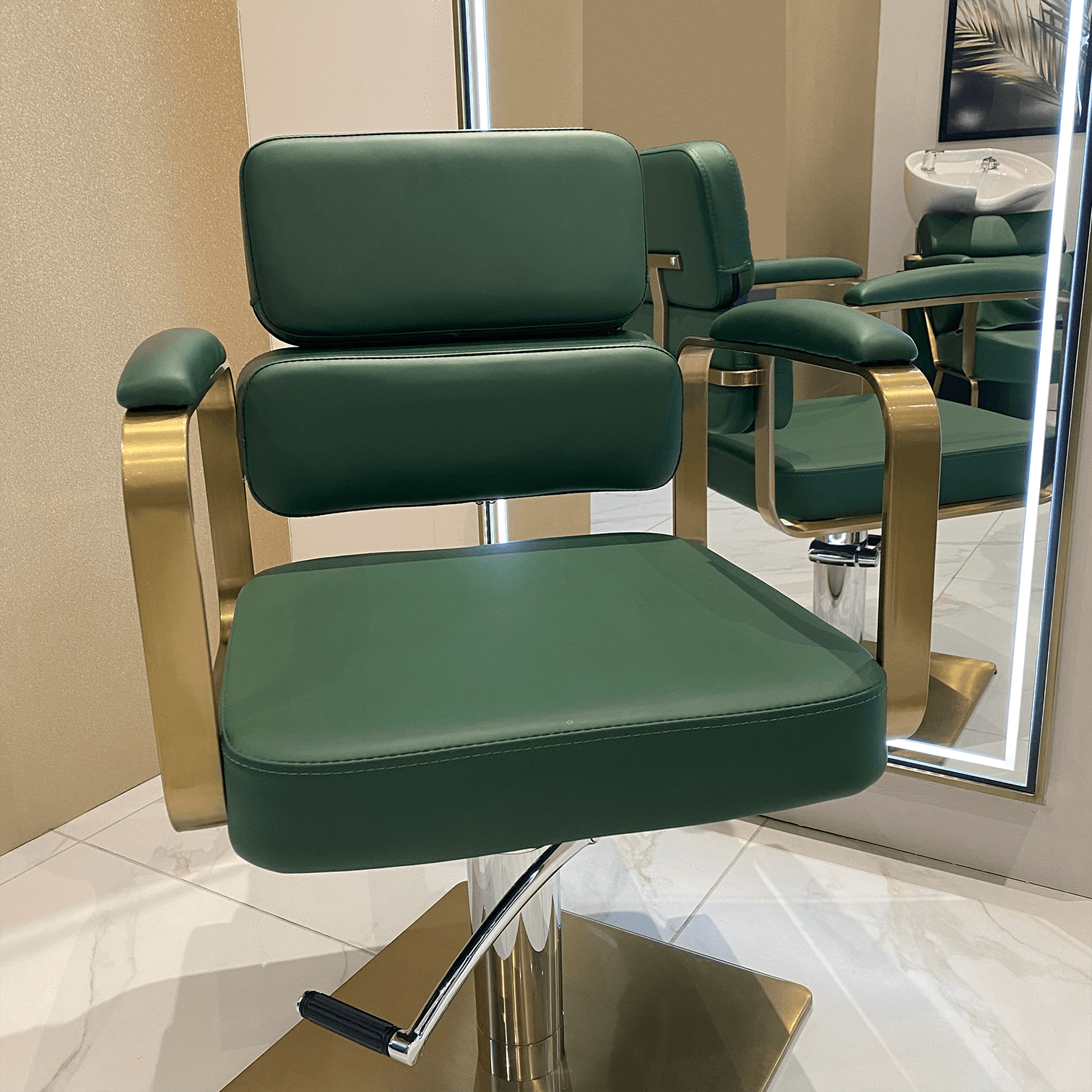 The Rosie Salon Styling Chair - Green & Gold by SEC