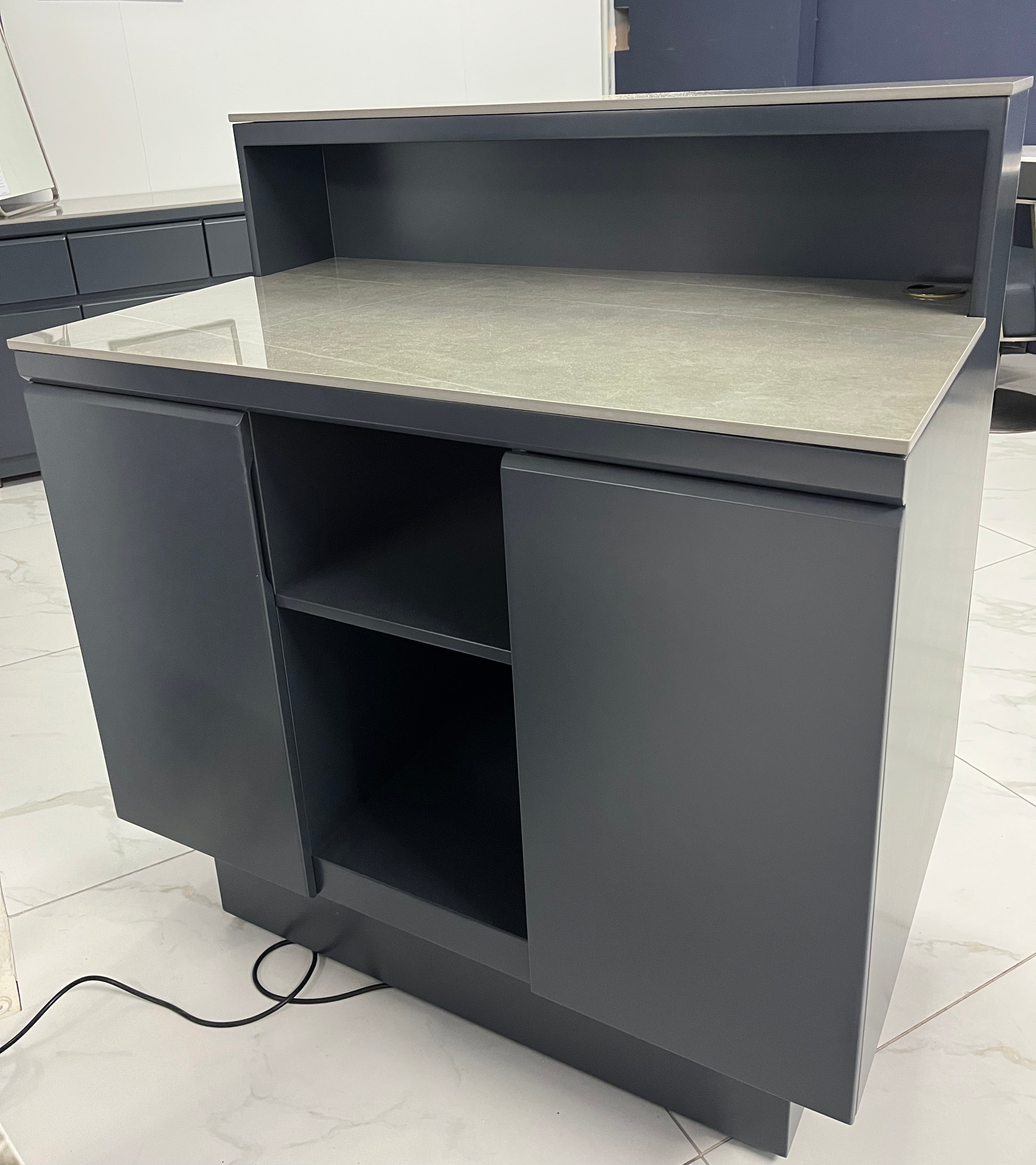 Graphite & Slate Salon Reception Desk with Slate Effect Stone Top & Front by SEC
