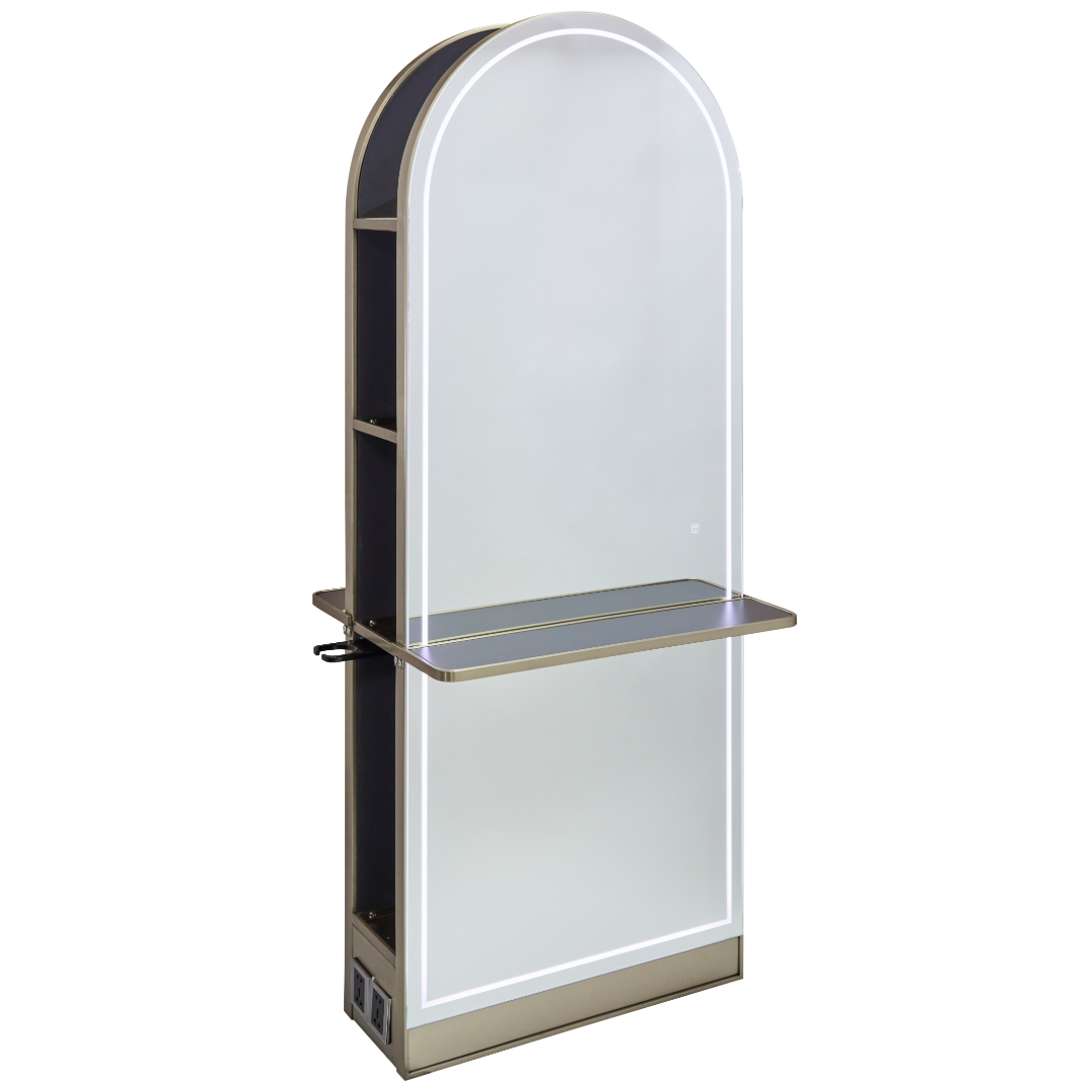 The Milan Salon Island Unit with Storage - Charcoal & Champagne Gold by SEC