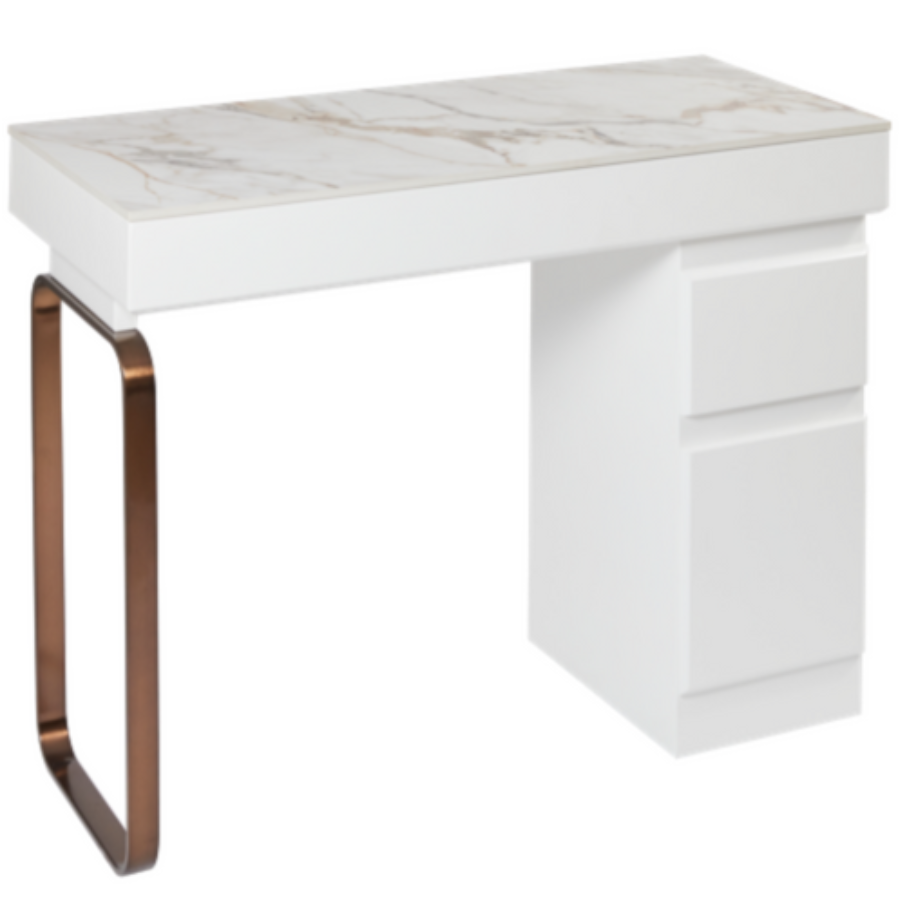The Maia Nail Desk with White Gold Stone Top - Copper & White