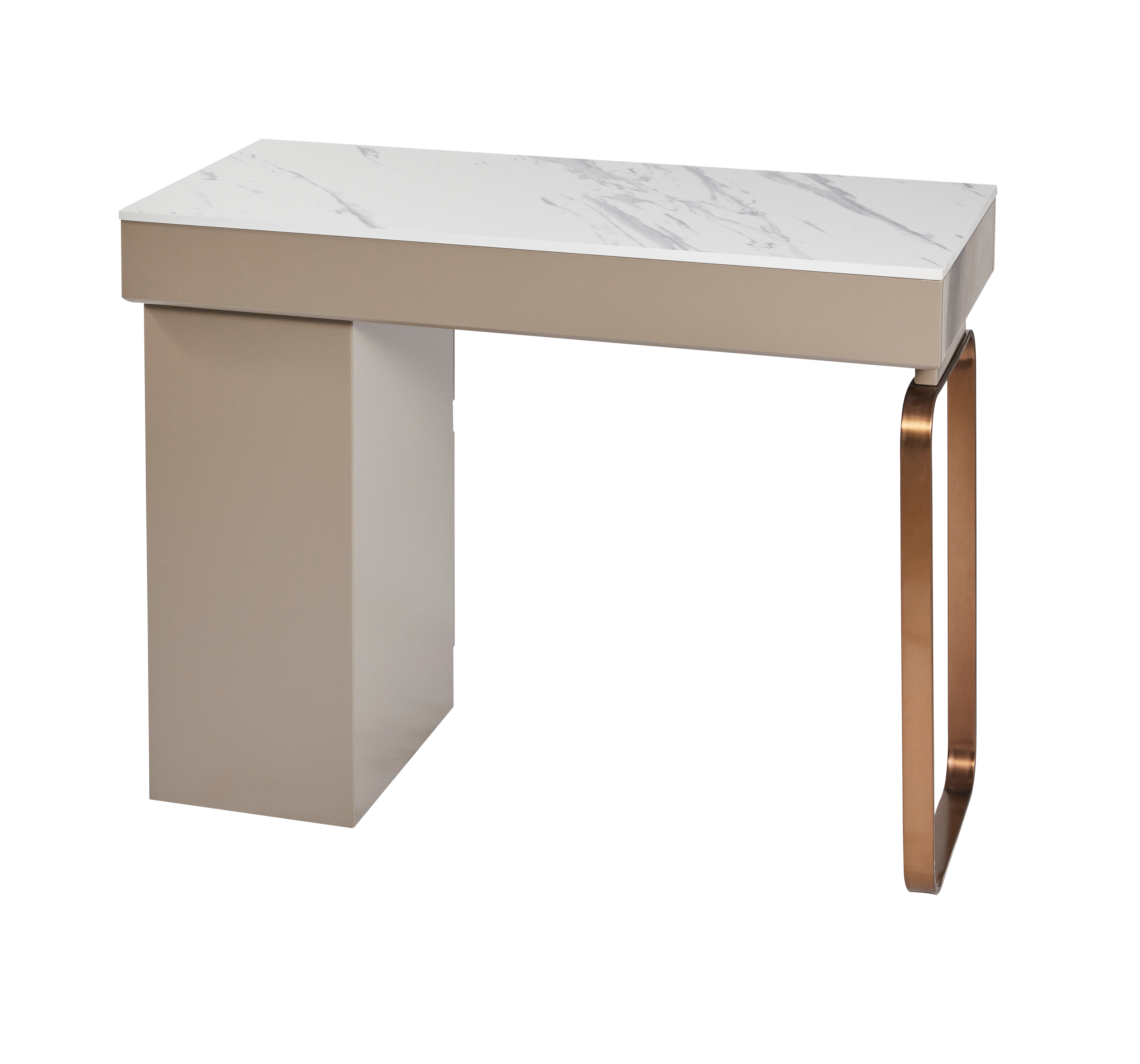 The Maia Nail Desk with White Patterned Stone Top - Copper & Mushroom by SEC