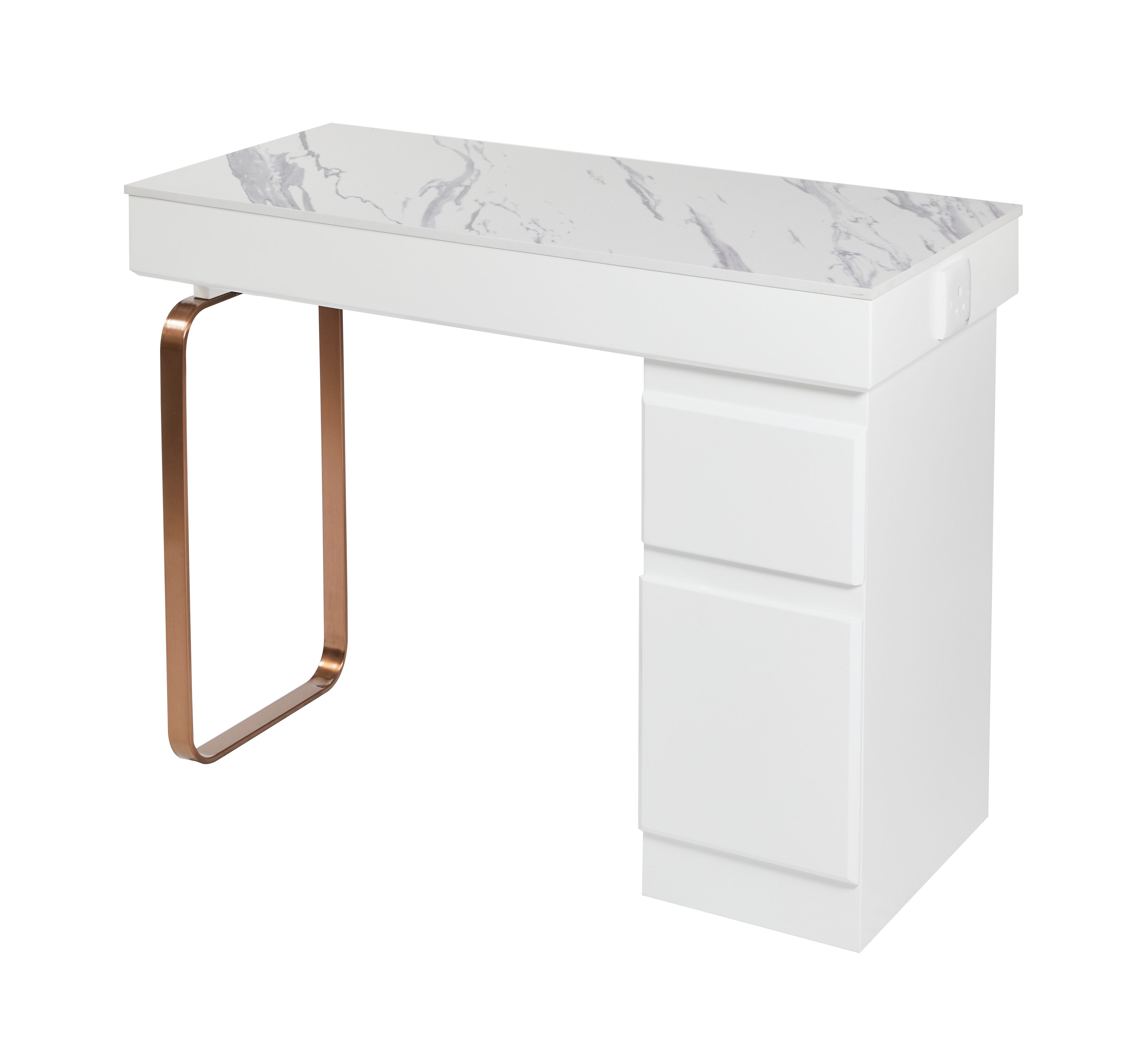 The Maia Nail Desk with White Patterned Stone Top - Copper & White by SEC