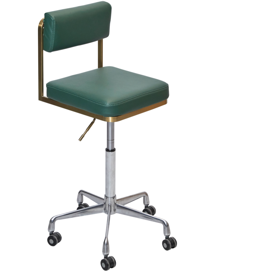 The Lotti Salon Stool with Backrest - Green & Gold by SEC