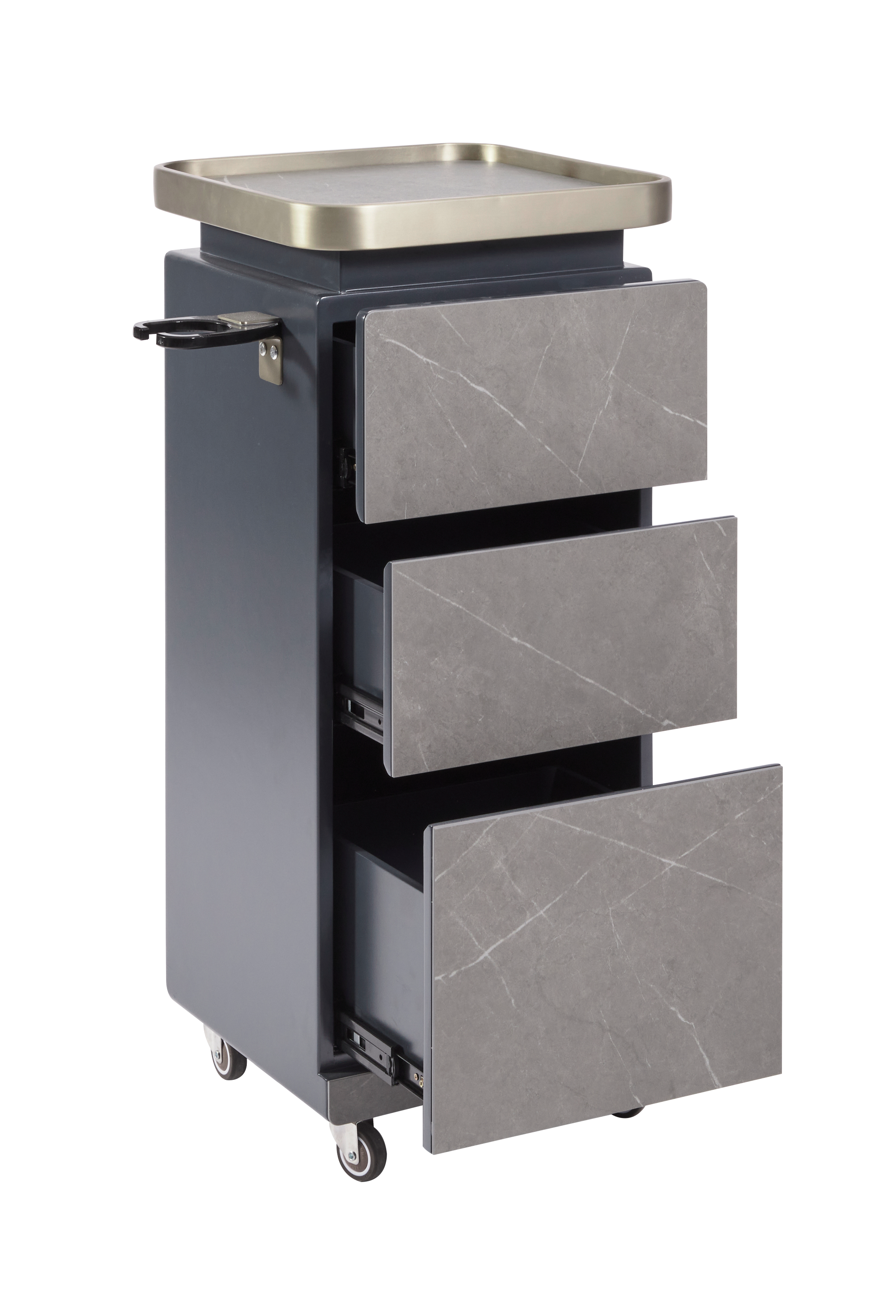 The Perri Salon Trolley - Midnight Blue & Champagne Gold with Slate Effect Stone Front by SEC