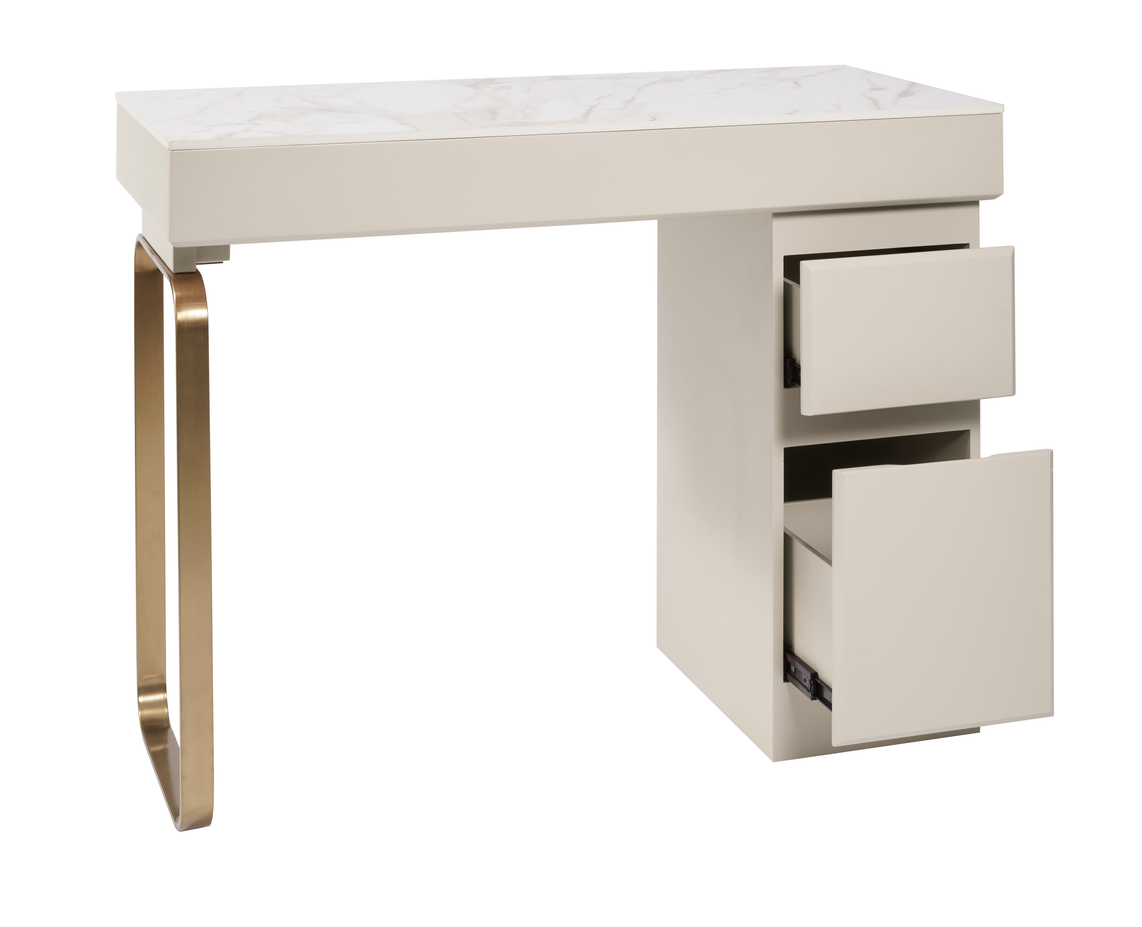 The Maia Nail Desk with White Gold Patterned Stone Top by SEC