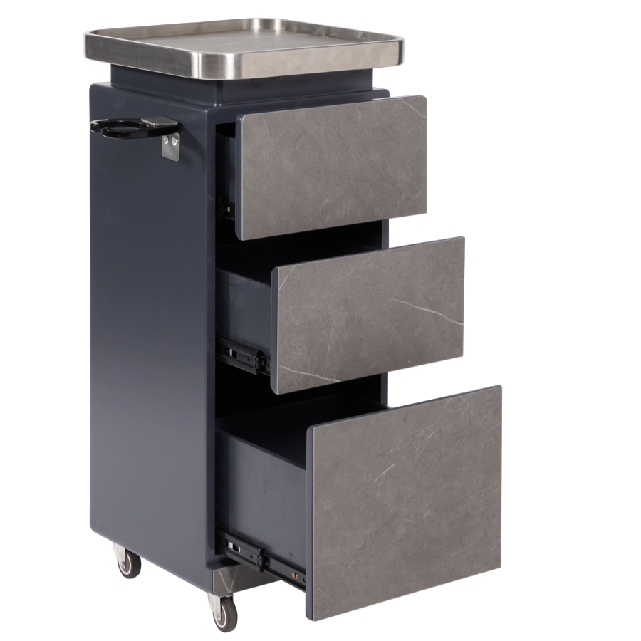 The Perri Salon Trolley - Midnight Blue & Silver with Slate Effect Stone Front by SEC