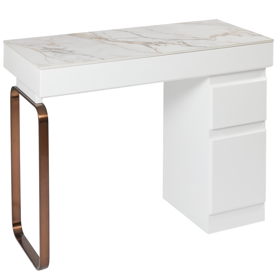 The Maia Nail Desk with White Gold Stone Top - Copper & White by SEC