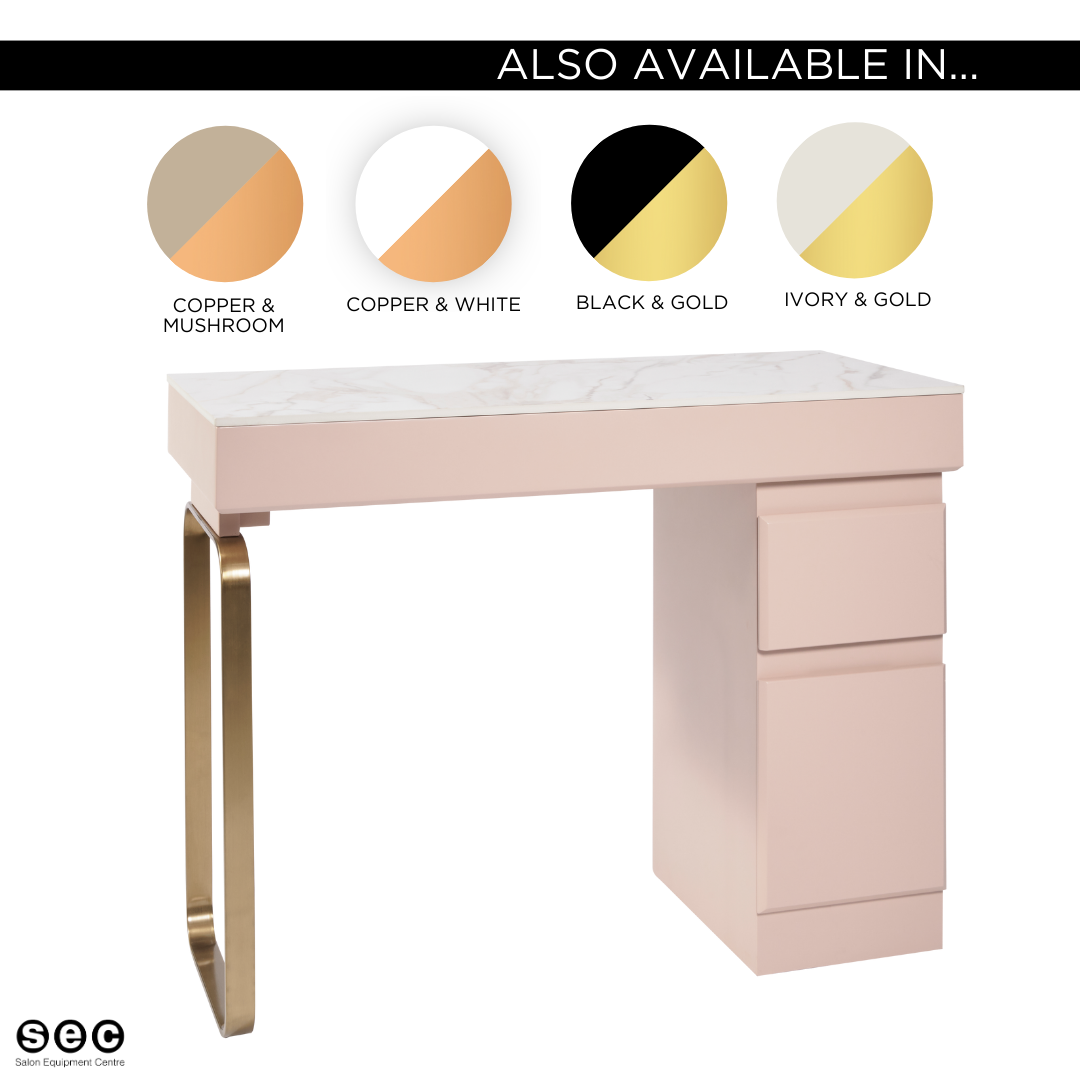 The Maia Nail Desk with White Gold Stone Top - Pink & Gold by SEC