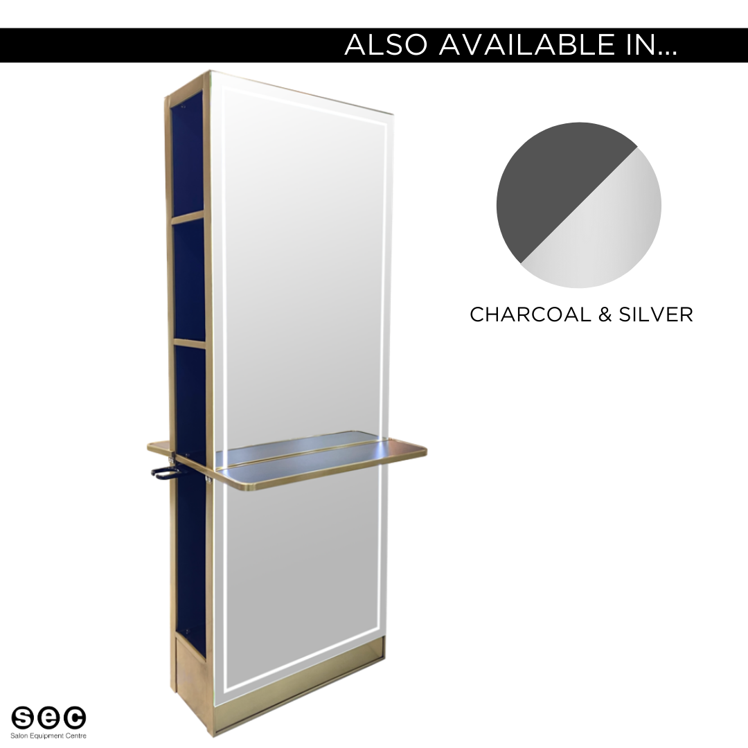 The Madrid Salon Island Unit with Storage and Shelf - Gold by SEC