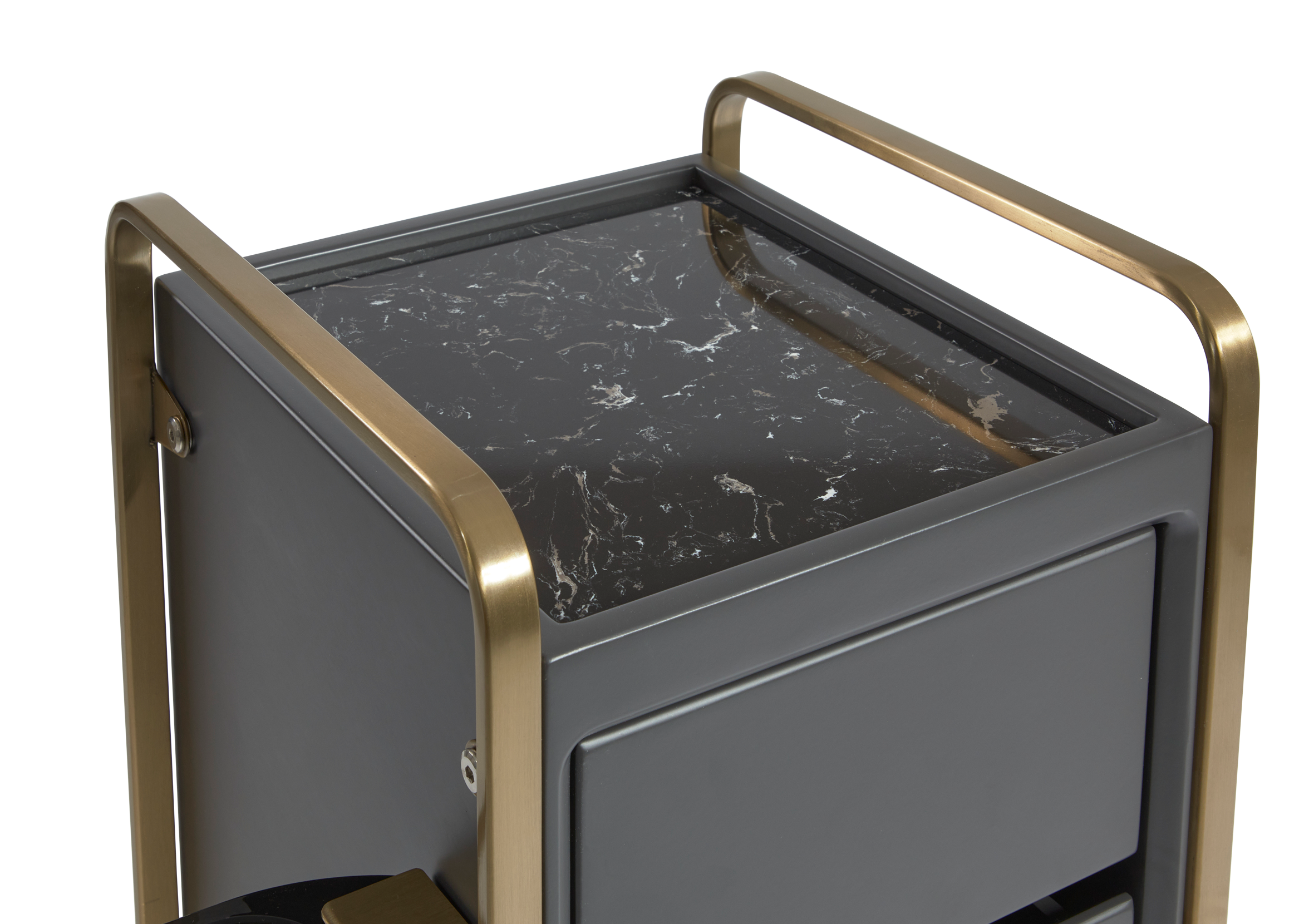 The Sapphire Salon Trolley - Charcoal Black & Gold with Stone Top by SEC