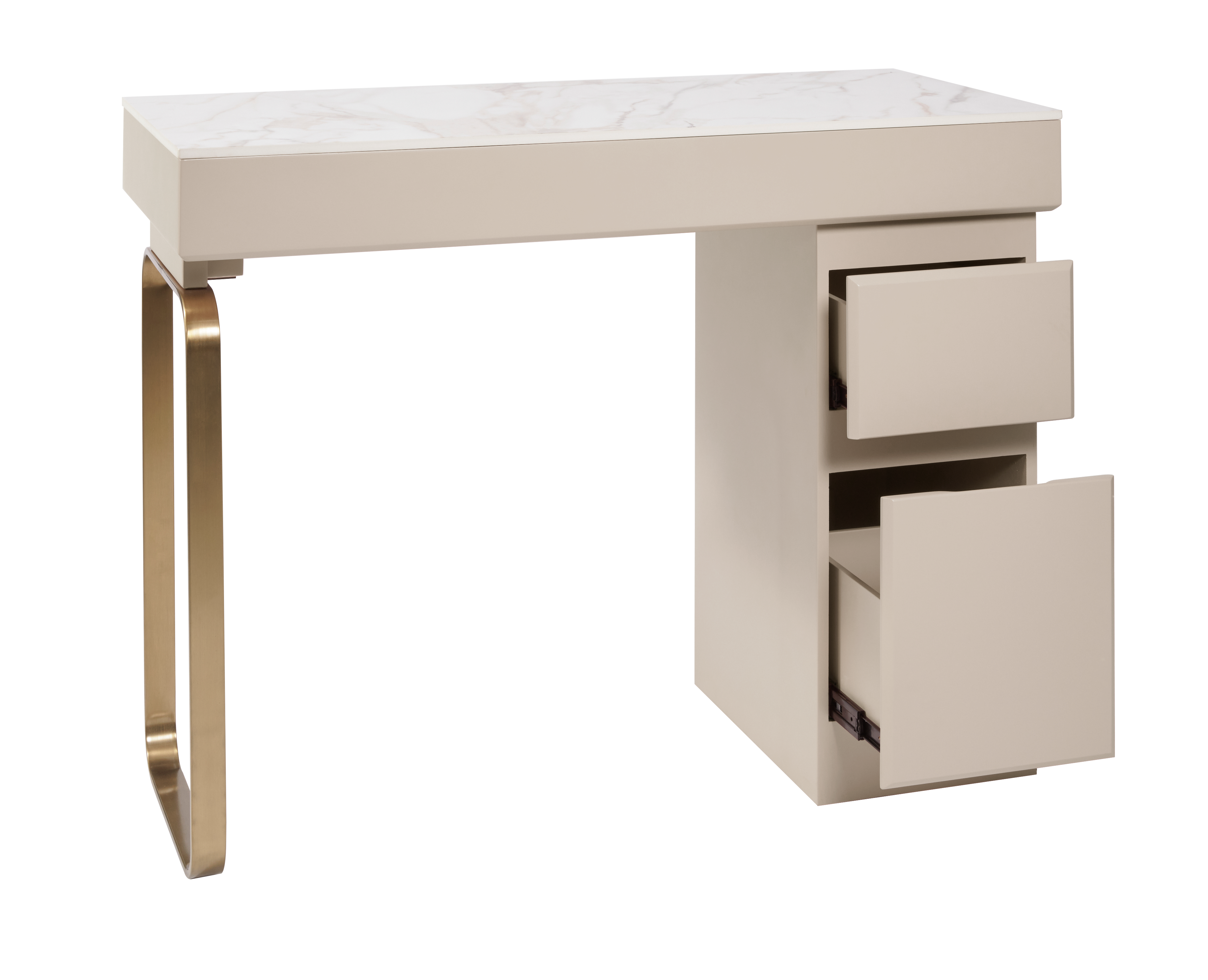 The Maia Nail Desk with White Gold Patterned Stone Top - Hessian & Gold by SEC
