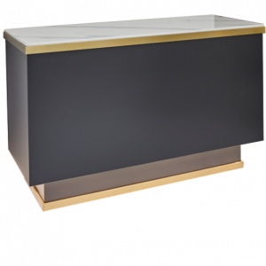 Gold & Charcoal Salon Reception Desk with White Patterned Stone Top by SEC