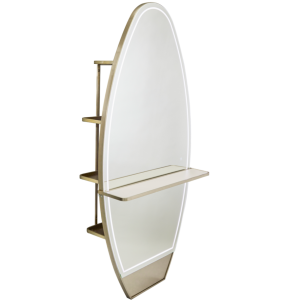 Champagne Gold Oval Salon Styling Unit with Storage and Shelf by SEC