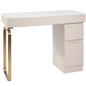 Ivory & Gold Nail Desk with White Patterned Stone Top by SEC