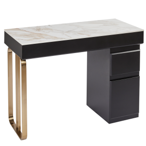 The Alia Nail Desk with White Gold Stone Top - Black & Gold by SEC
