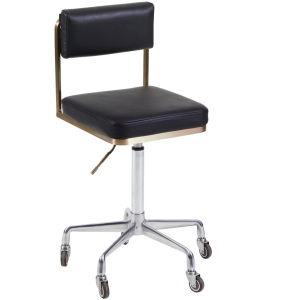 Black & Gold Square Salon Stool with Backrest by SEC