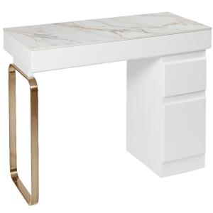 Gold & White Nail Desk with White Gold Stone Top by SEC