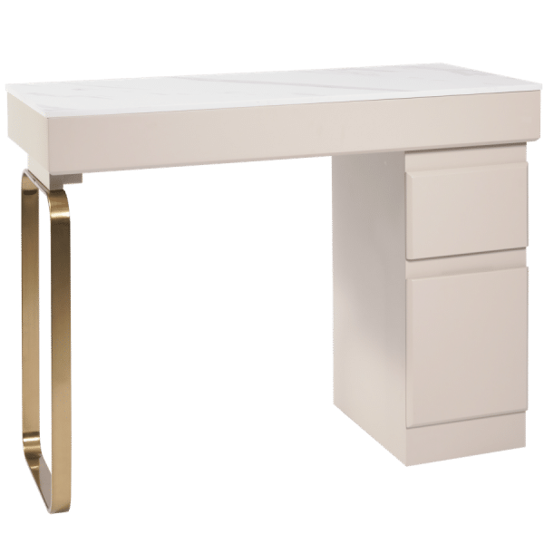 The Maia Nail Desk - Ivory & Gold with White Pattern Natural Stone Top by SEC