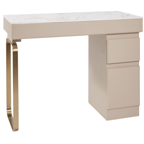 The Maia Nail Desk - Hessian & Gold with White Gold Natural Stone Top by SEC