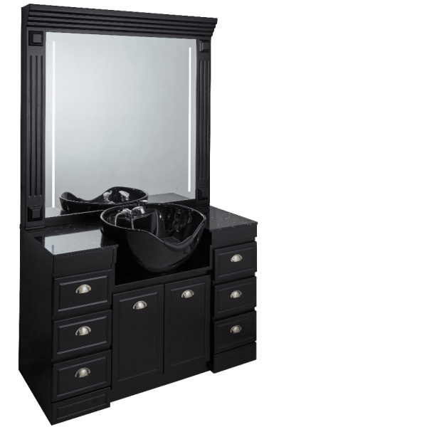 The Brazil Barber Unit - Black with Basin and Black Pattern Natural Stone Top by BEC