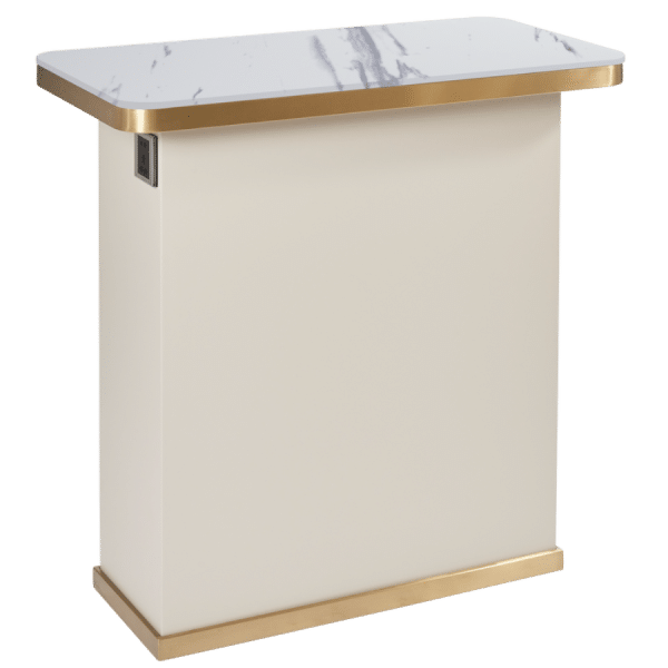 The Isla Make Up Table - Ivory & Gold with White Pattern Natural Stone Top by SEC