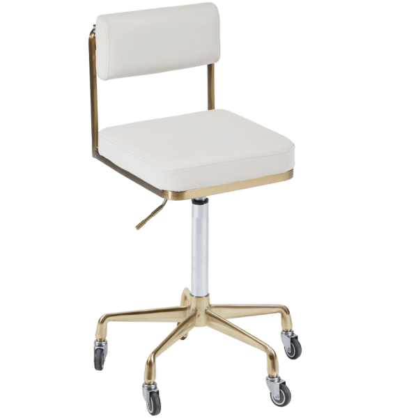 The Lotti Salon Stool with Backrest - White & Gold by SEC