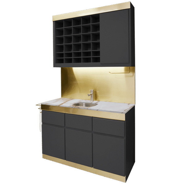 The Mayfair Colour Bar - Black & Gold with White Gold Pattern Natural Stone Top by SEC