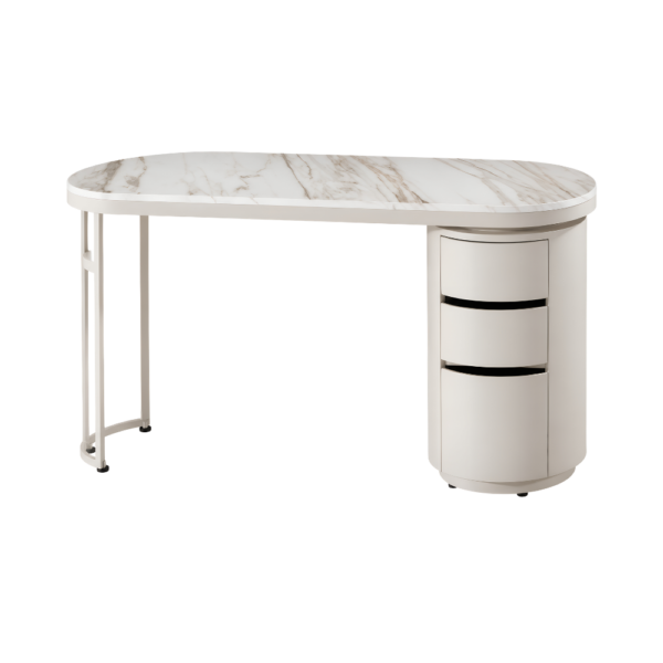 The Demi Nail Desk - Pure Ivory with White Gold Natural Stone Top by SEC
