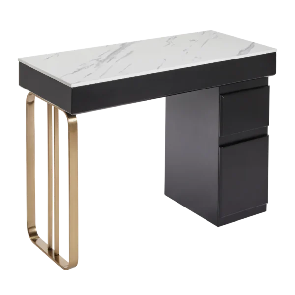 The Alia Nail Desk - Black & Gold with White Pattern Natural Stone Top