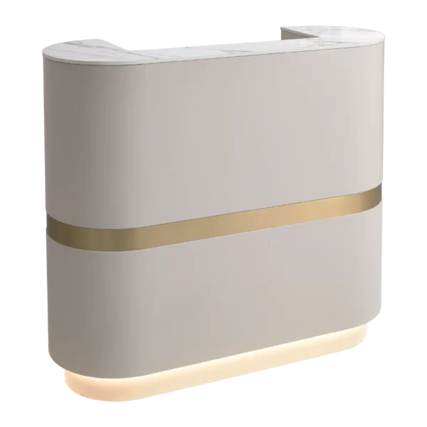 The Coco Desk - Ivory & Gold with White Gold Natural Stone Top