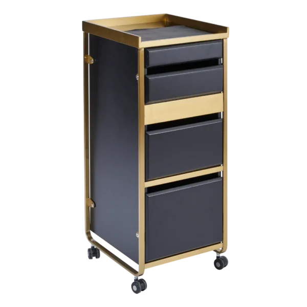 The Diamond Salon Trolley - Black & Gold with Natural Stone Top