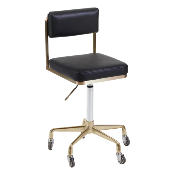 The Lotti Salon Stool with Backrest - Black & Gold