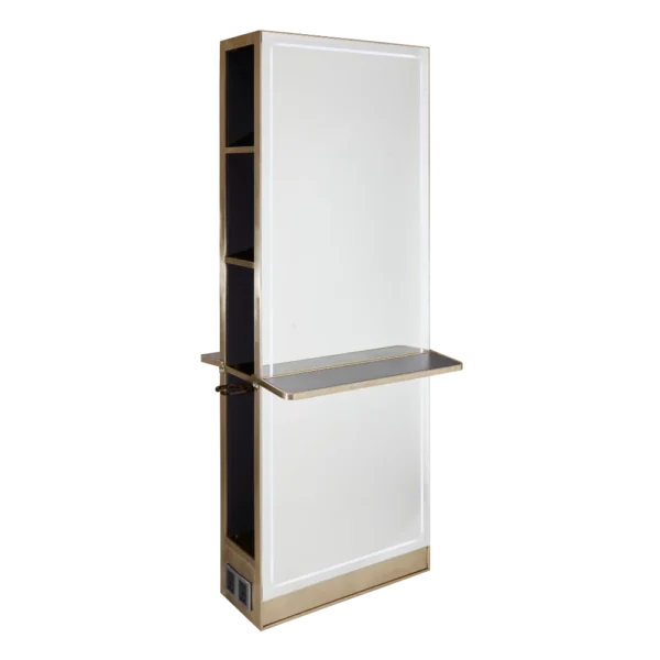 The Madrid Salon Island Unit with Storage and Shelf - Gold