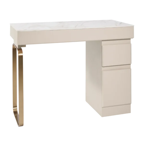 The Maia Nail Desk - Ivory & Gold with White Gold Natural Stone Top