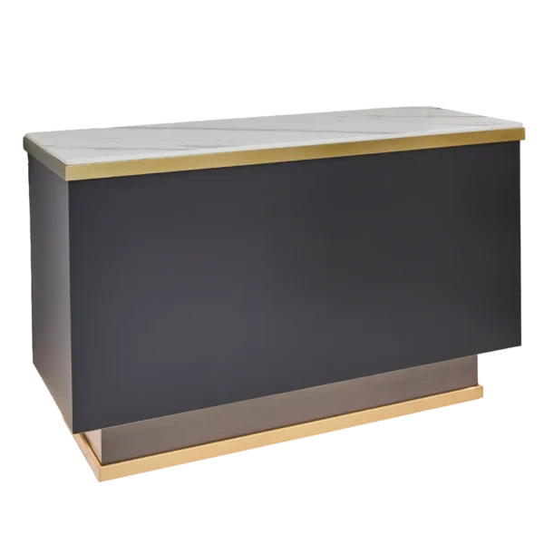 The Matrix Desk - Charcoal Black & Gold with White Pattern Natural Stone Top