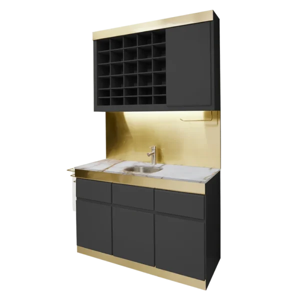 The Mayfair Colour Bar - Black & Gold with White Gold Pattern Natural Stone Top