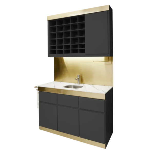 The Mayfair Colour Bar - Black & Gold with White Pattern Natural Stone Top