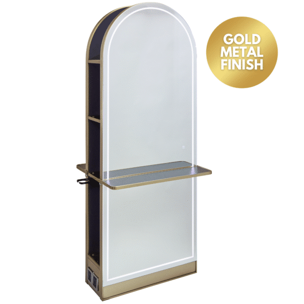 The Milan Salon Island Unit with Storage - Charcoal & Gold by SEC