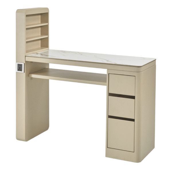 The Kelli Nail Desk - Pure Ivory with White Gold Pattern Stone Top by SEC