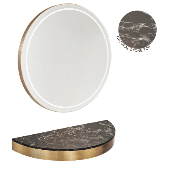 The Bali Salon Styling Unit - Gold with Black Pattern Natural Stone Top by SEC