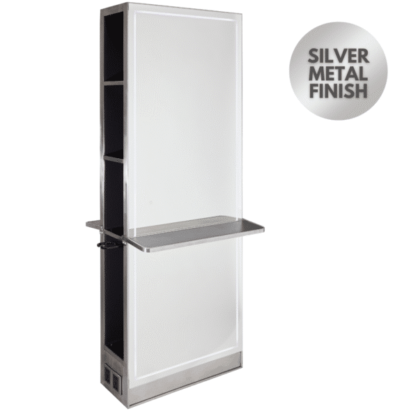 The Madrid Salon Island Unit with Storage and Shelf - Silver by SEC