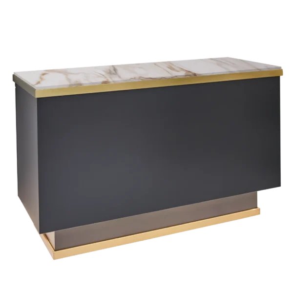 The Matrix Desk - Charcoal Black & Gold with White Gold Pattern Natural Stone Top