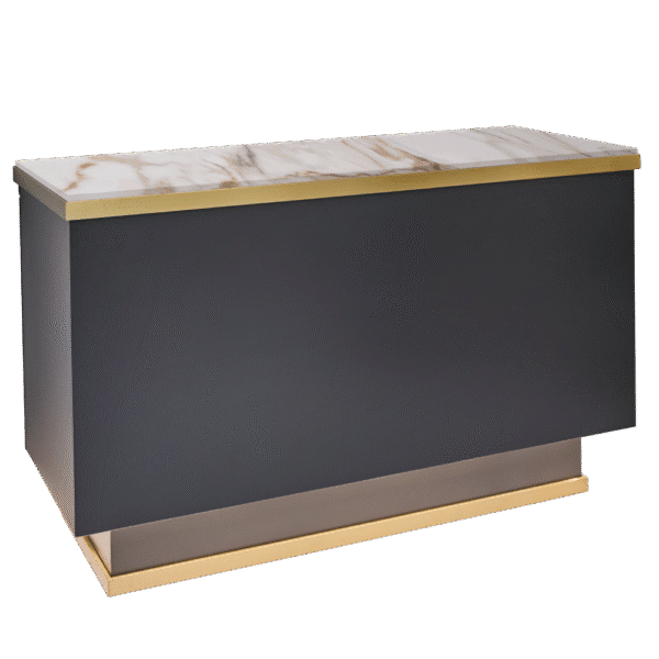 The Matrix Desk - Charcoal Black & Gold with White Gold Pattern Natural Stone Top by SEC