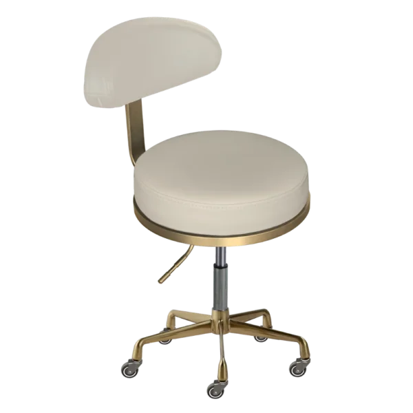 The Karli Salon Stool with Backrest - Ivory & Gold