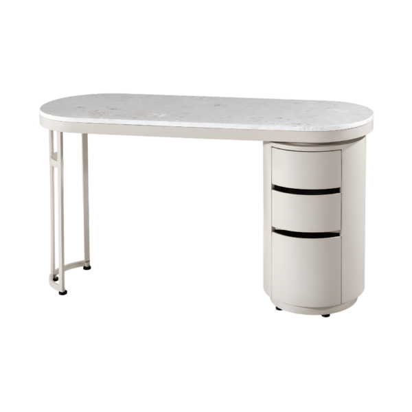 The Demi Nail Desk - Pure Ivory with White Speckled Natural Stone Top by SEC