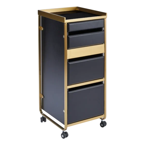 The Diamond Salon Trolley - Black & Gold with Glass Top
