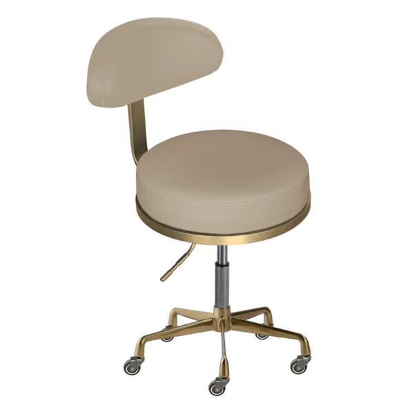 The Karli Salon Stool with Backrest - Caramel & Gold