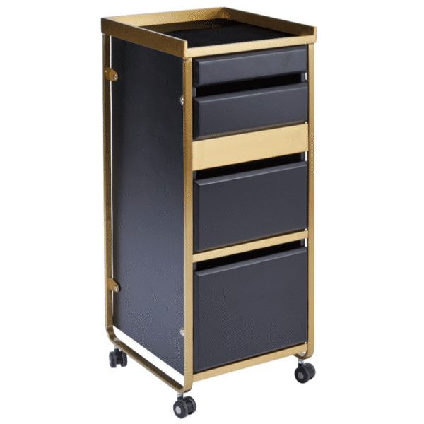 The Diamond Salon Trolley - Black & Gold with Glass Top by SEC